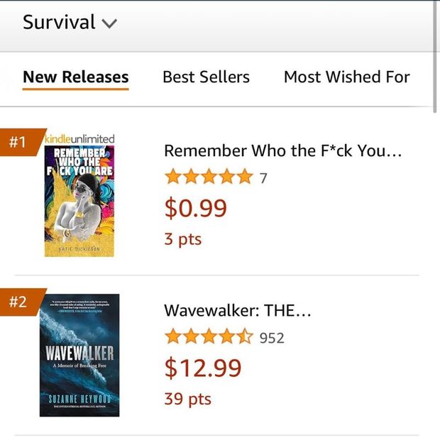 Amazon New Releases list for Survival, with the book at number one.